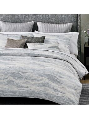 Hudson Park Collection "Marble Wave" King Comforter Duvet Cover Gray White
